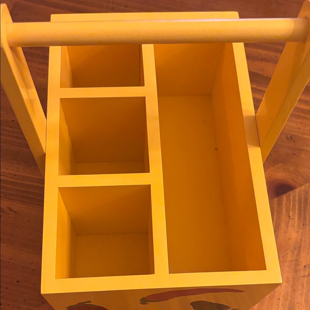 Yellow Wooden Silver wear caddy with Chili Pepper Design - Picture 2 of 3
